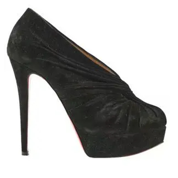 Christian Louboutin Manchon Suede Almond Toe Platform Pumps Black Womens 37 - Picture 1 of 8